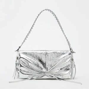 New ZARA WOMAN NWT SS24 SILVER METALLIC GATHERED SHOULDER BAG